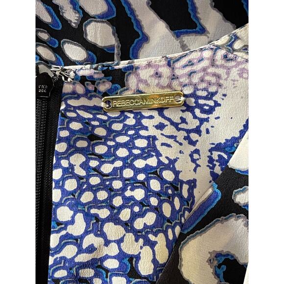 NWOT Womens Rebecca Minkoff Silk Lily Bloussant Blue Black Leopard Print Dress 2 - Picture 7 of 11
